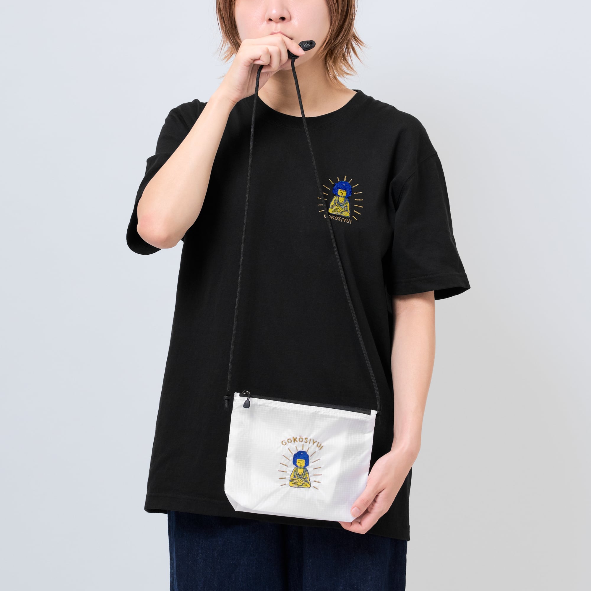 シャカシャカ仏像バッグ(刺繍) 五劫思惟阿弥陀 ナイロンリップストップ