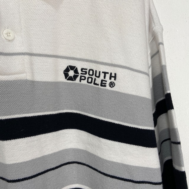 SOUTHPOLE サウスポール マルチボーダー柄半袖ポロシャツ ホワイト XL