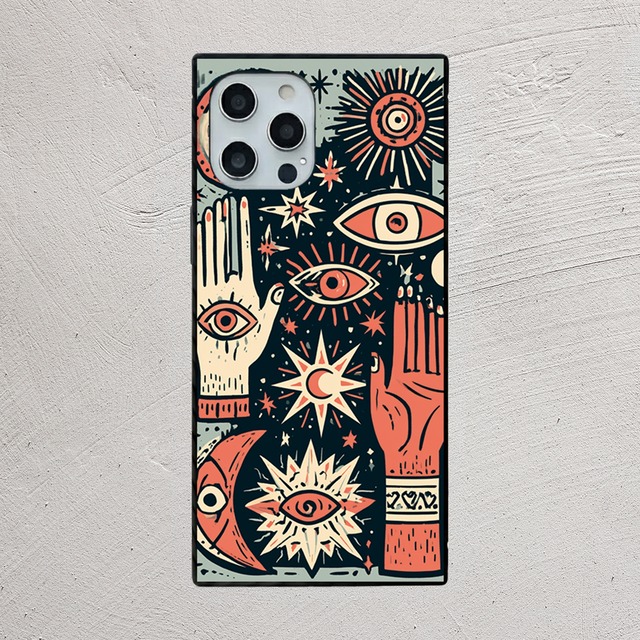 受注生産 iPhoneケース 星と太陽の黒背景護符｜魔除け柄 TALM063A