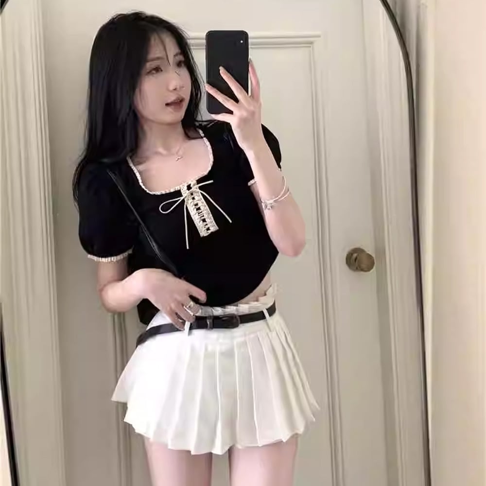 キャンバスフロントリボントップス | 韓国/ワンホンファッション通販