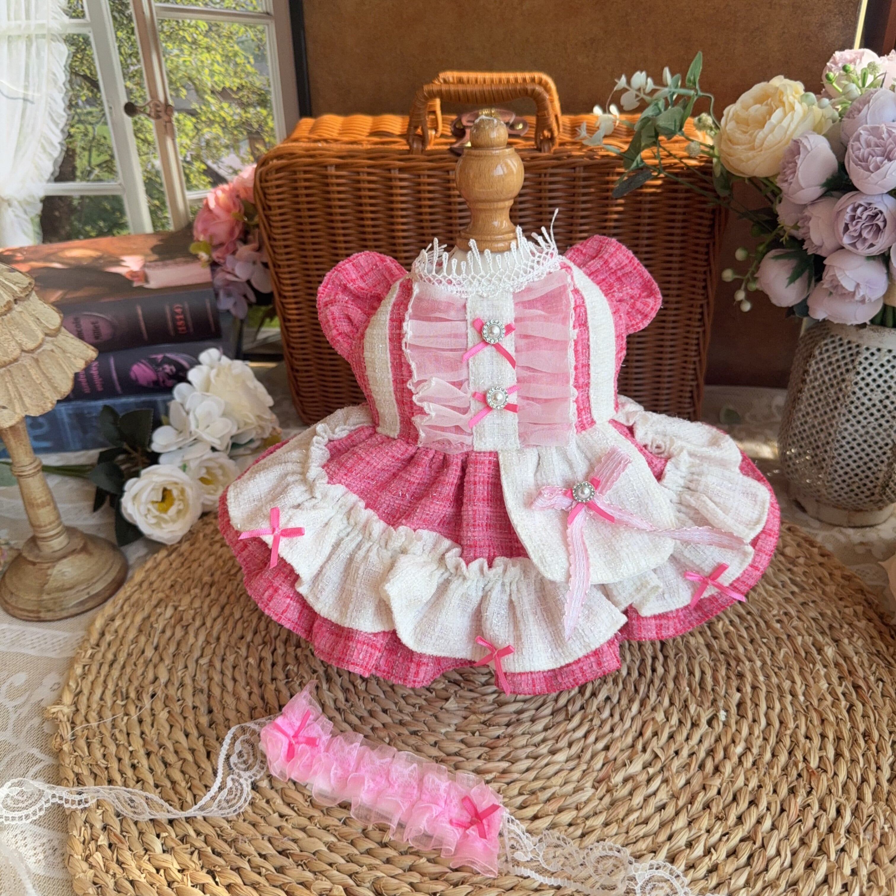 スイートピンクツイードプリンセスドレス&ヘッドドレス 00984