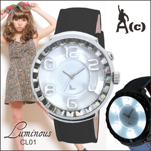A(c)Osakawatch　LED搭載で光り輝くおしゃれな3Dデザイン腕時計 LuminousWatch ac-cl01-blackメンズ＆レディーズ