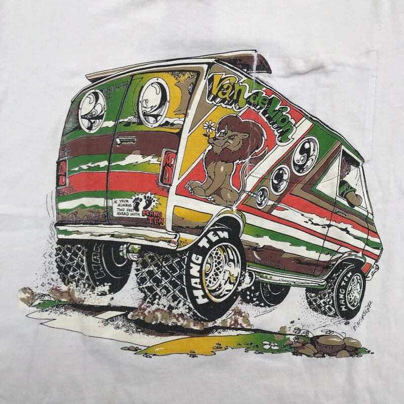 70's HANG TEN ハンテン 胸ポケ Tシャツ 両面プリント リペア有