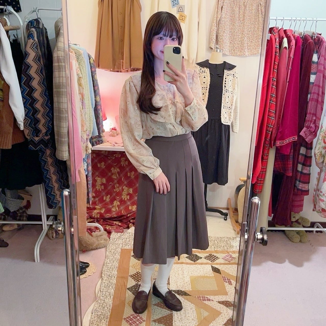 pale pink flower frill blouse