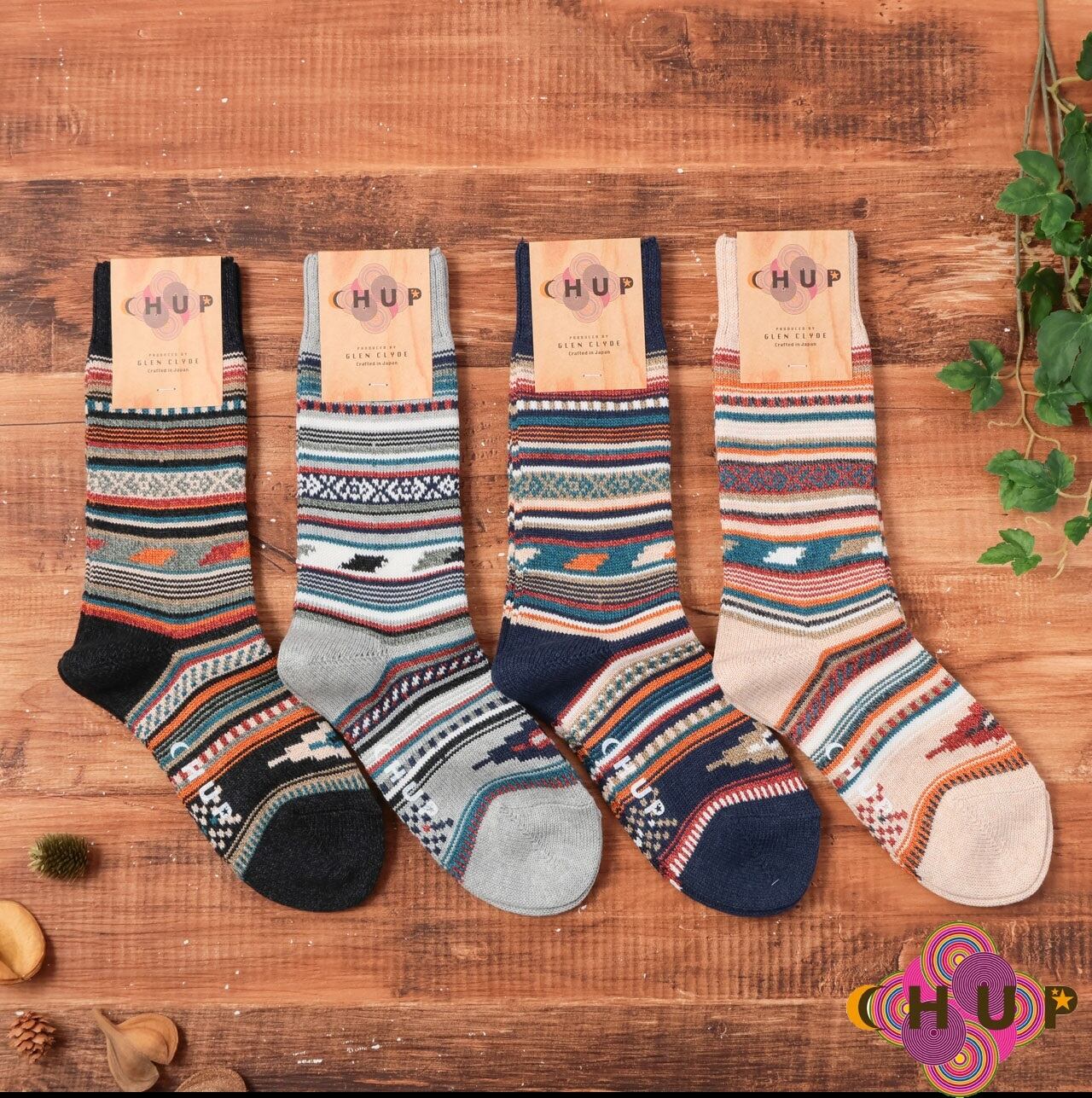 靴下 ソックス CHUP チュプ MONUMENT VALLEY メンズ レディース 日本製 クルー丈 23-25cm 25-27.5cm 柄物 カラフル ギフト プレゼント オートミール インディゴ ライトグレー チャコール Ll120
