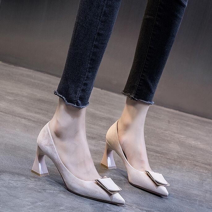 シューズ レディース パンプス ハイヒール ハイヒールパンプス スエード 太ハイヒール 7.5cmヒール