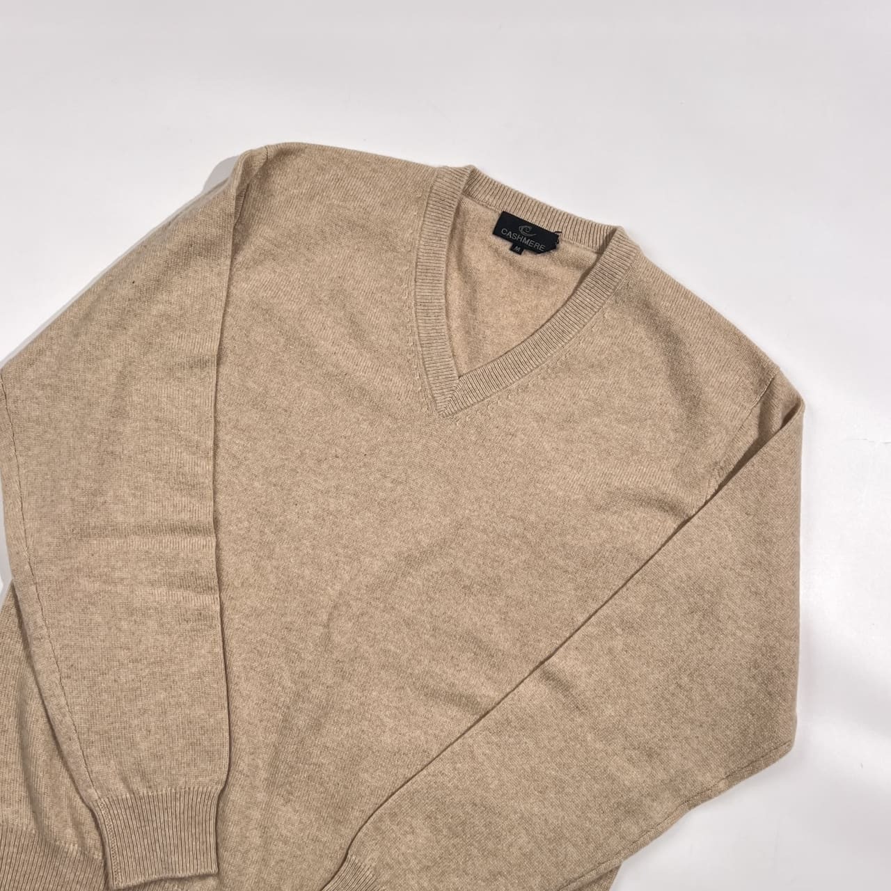 カシミヤ100% CASHMERE カシミヤ Vネック ニット セーター M/ベージュ系 メンズ