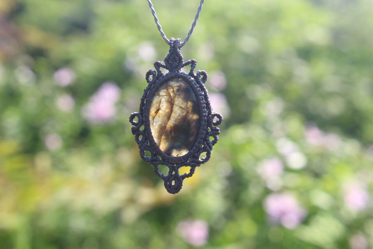 Multi Purple Labradorite micro macrame pendant