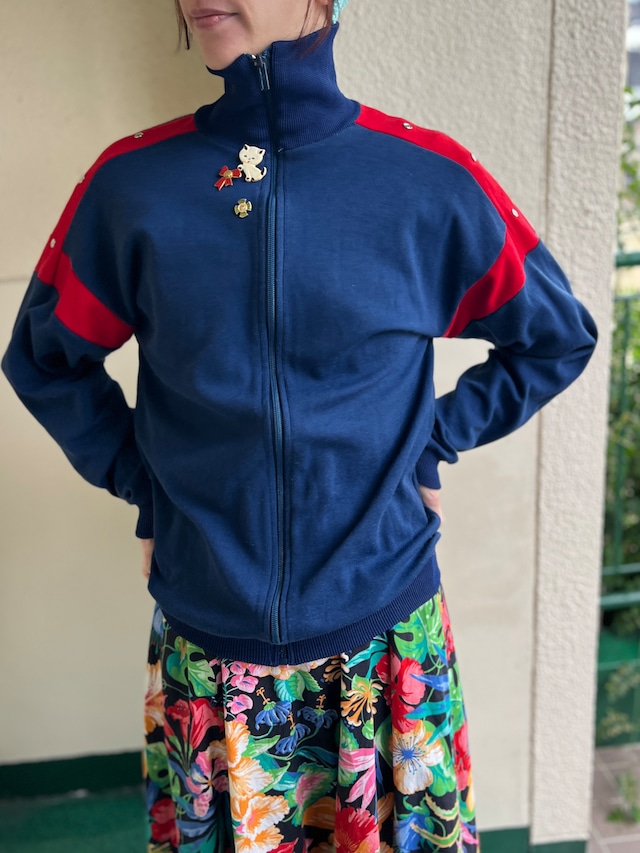 1970-80s Germany Vintage Track Jacket Navy × Red Line Design