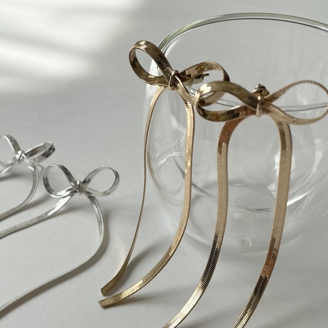 ribbon long pierce ステンレスピアス
