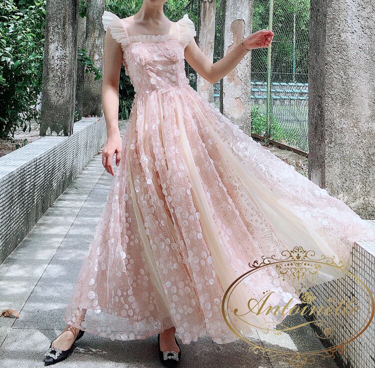 ピンク ドレス ワンピース インスタ映え フェミニン ゆめかわ パステル One Piece Pink Ladies Flower Antoinette
