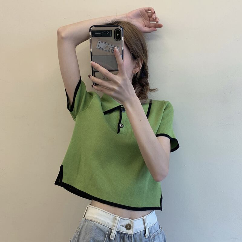 カラーショートTシャツ スリムトップス サマー 大人ガーリー スウィート キュート カジュアル 夏物 萌量不足14479437926