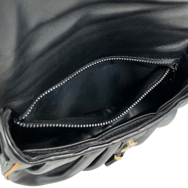 CELINE セリーヌ ショルダーバッグ ブラック×ブラウン ブラゾン型押し PVC レザー フラップ vintage ヴィンテージ オールド f8fsrs
