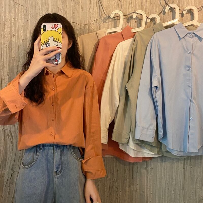 シャツ スプリングスタンダードスタイルレディース ロング レトロ 春物 試着室4119402124