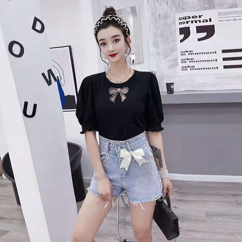 スタイルラウンドネックリボンスリーブカジュアルTシャツ 大きめサイズ Oネック ミックスインファッション79386310604