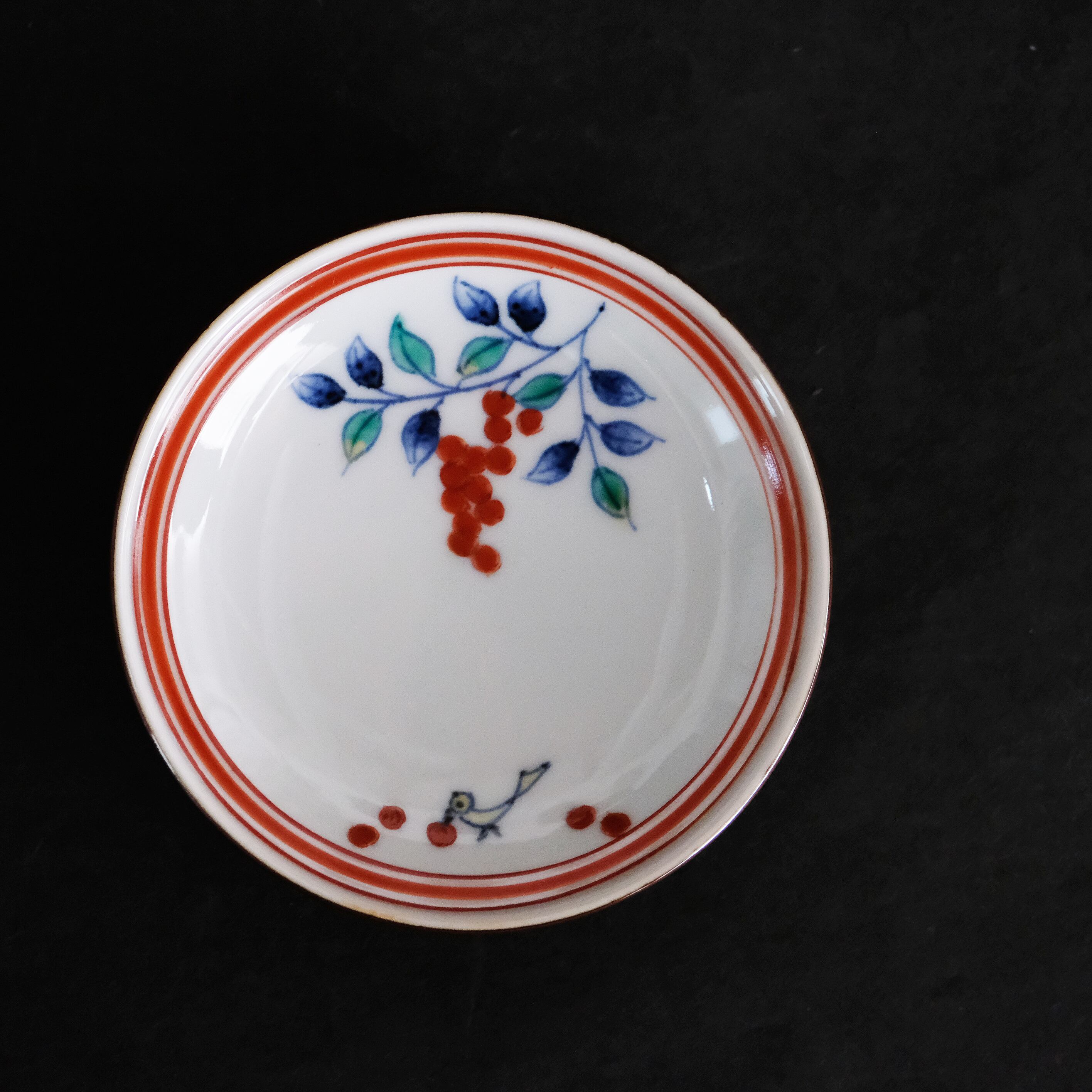 たなかふみえ FUMIE TANAKA 縁付小皿 ”染錦南天” NO.34