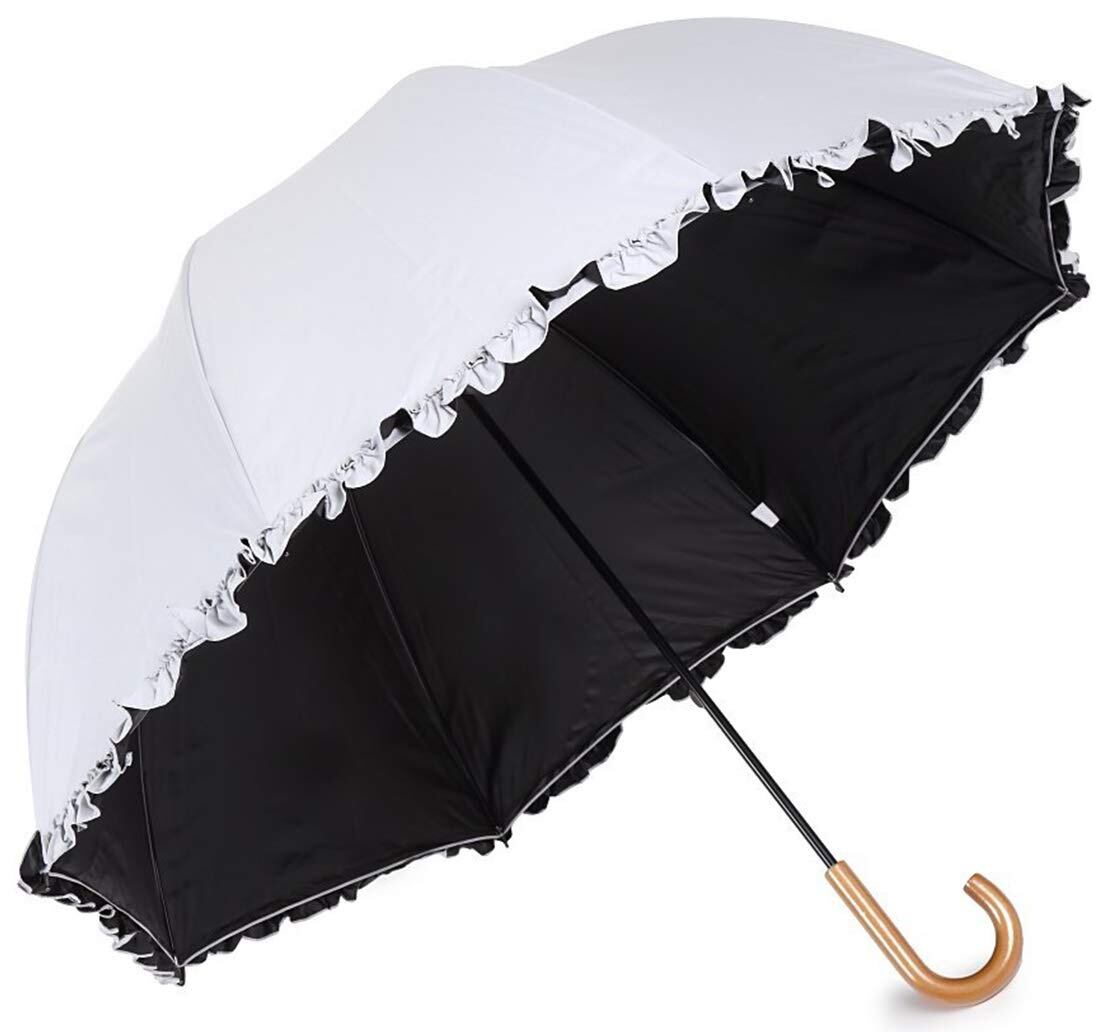【特価処分】日傘兼用雨傘 レディース 日傘 uvカット 遮光 長傘 遮光率 100% 日光を遮断 軽量 Mサイズ 晴雨兼用傘 フリル ドーム型 生地裏コーティング 紫外線遮蔽率99.9% UPF50+ 60cm 白
