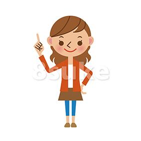 イラスト素材:指差しをする若い女性(ベクター・JPG)