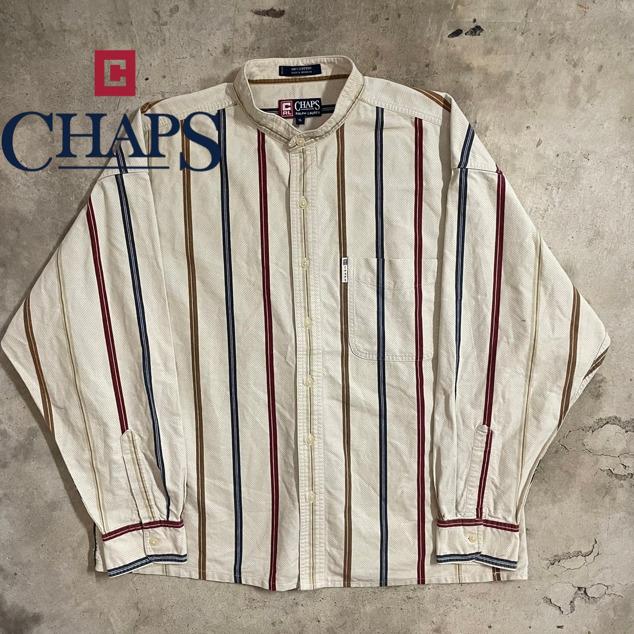 〖Chaps Ralph Lauren〗stripe pattern bandcollar cotton shirt/チャップス ラルフローレン  ストライプ柄 バンドカラー コットン シャツ/xlsize/#0526/osaka | 〚ETON_VINTAGE〛 powered by BASE