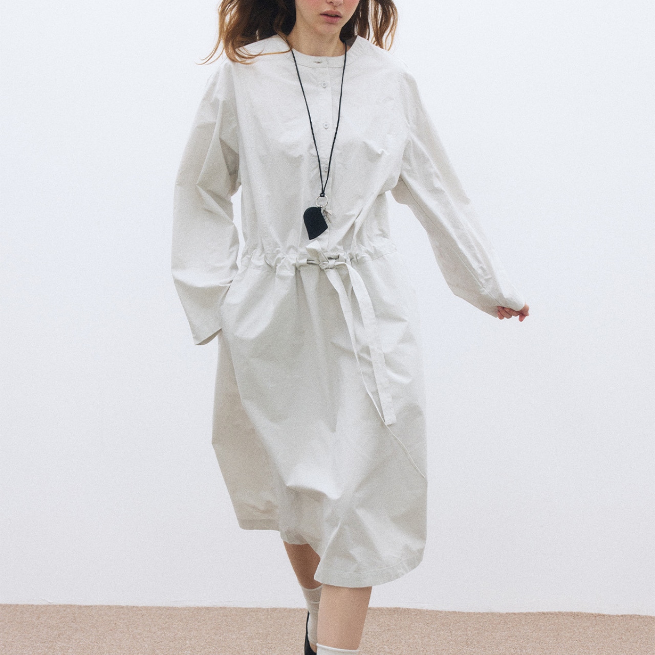 Waist Tie A-Line Shirt Dress 【3color】 T3668