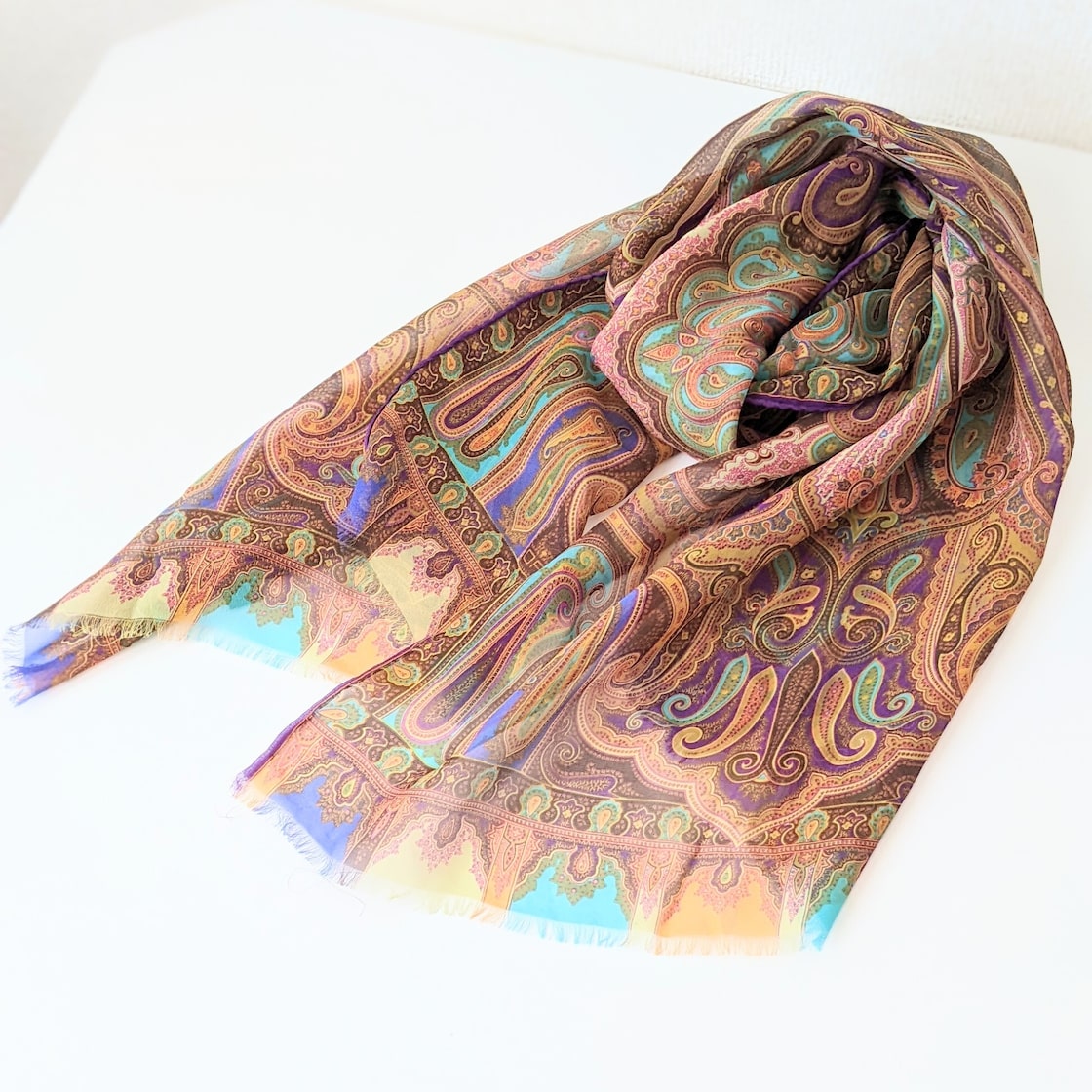 ETRO シルク100％ ストール バロック柄 マルチカラー Italy製 スカーフ 