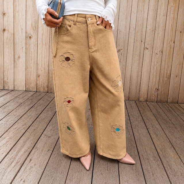 Embroidered Flower Wide Pants 00052