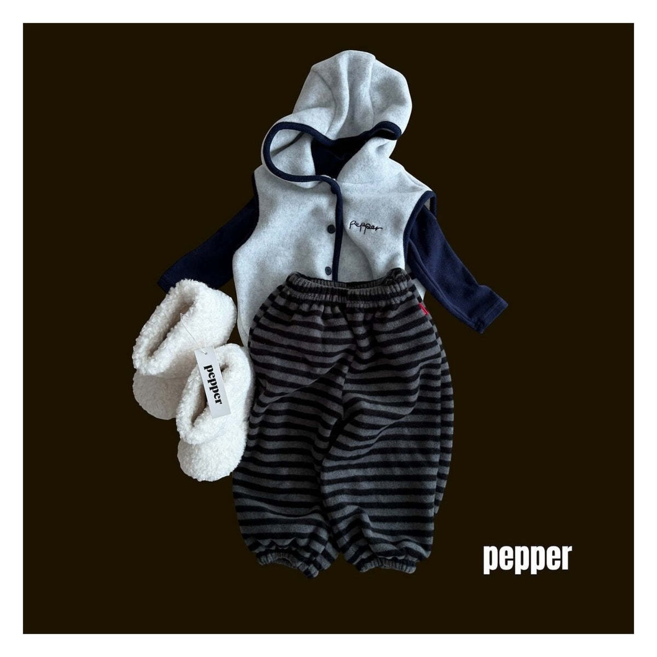 【取寄】PEPPER フリースパーカーベスト|冬服|韓国子供服