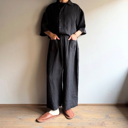 monSakata  〈リネンローン〉すずかぜパンツ　黒