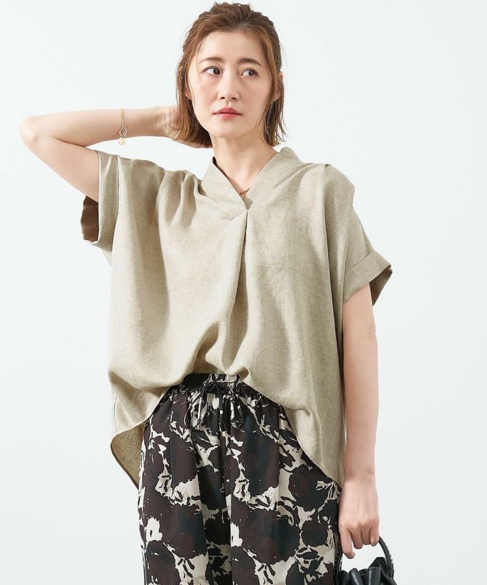 MICA&DEAL クロスタック ブラウス ブラウン MICA&DEAL マイカアンドディール】TUCK SHOULDER BLOUSE タック
