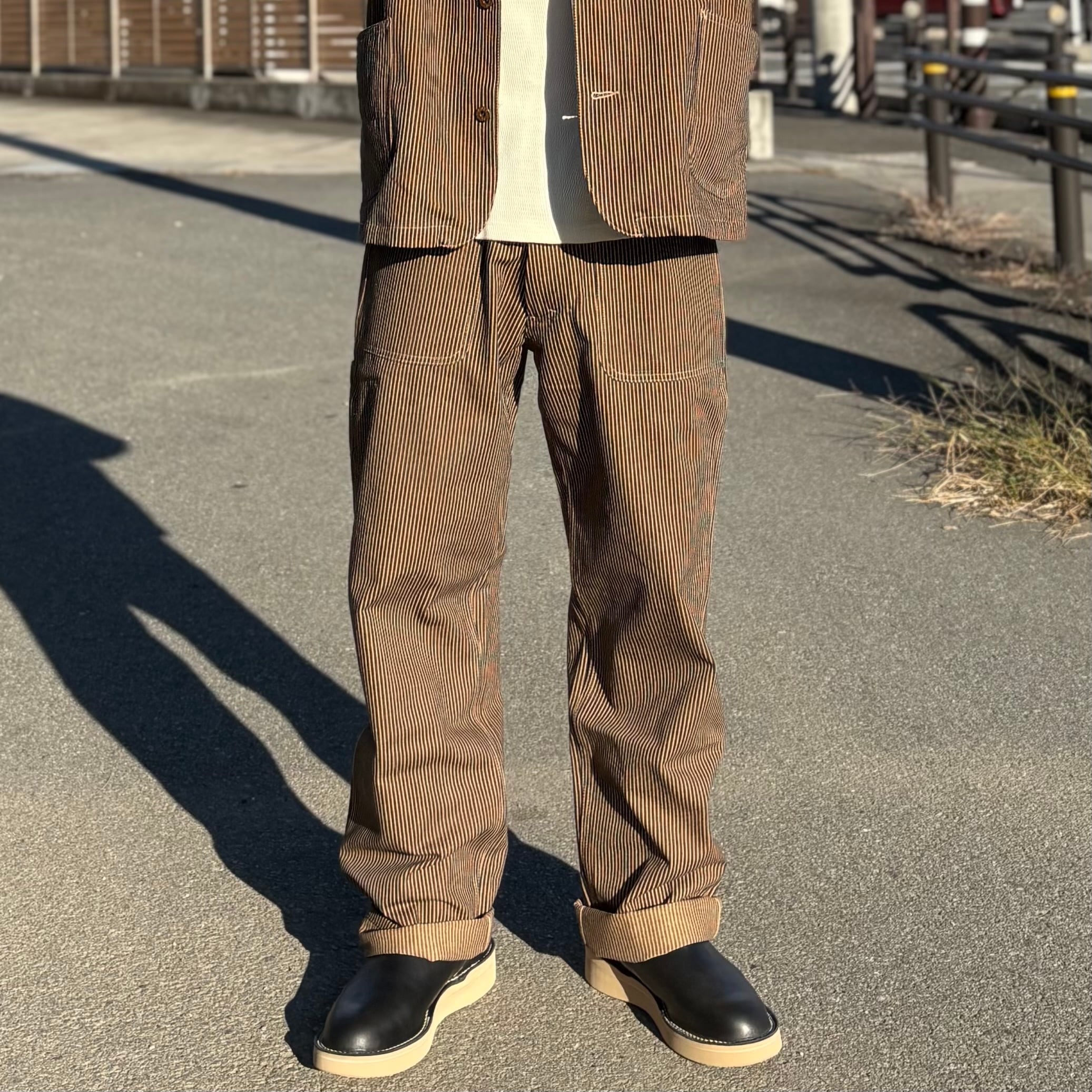 AT-DIRTY WORKERS PANTS ヒッコリー ワークパンツ 泥染め 10oz