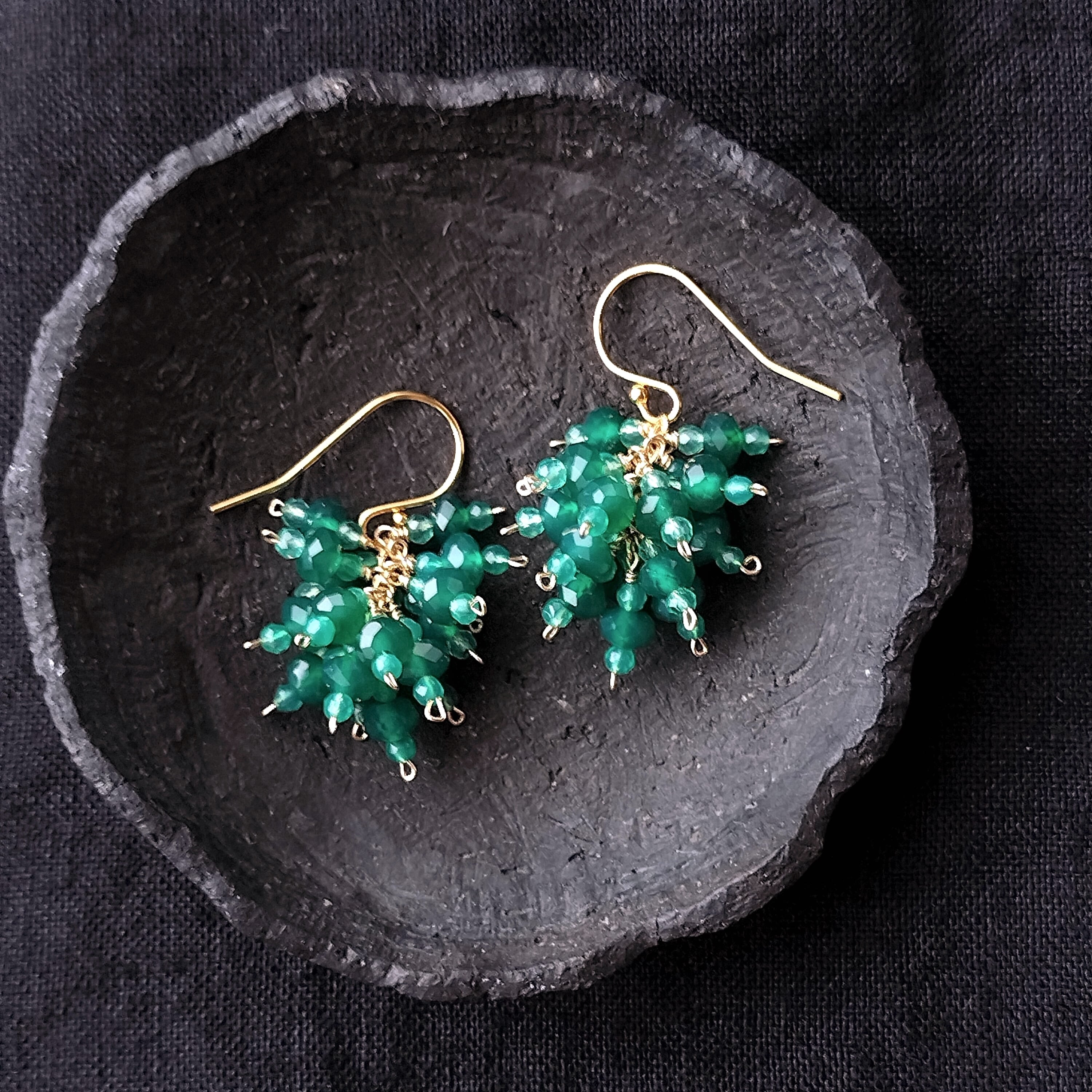 【K14gf】Green Onyx Earrings/グリーンオニキス フリンジピアス