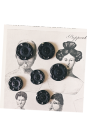 フランス 1900s 幾何学の黒花とgalalithe製ボタンセットb アンティーク