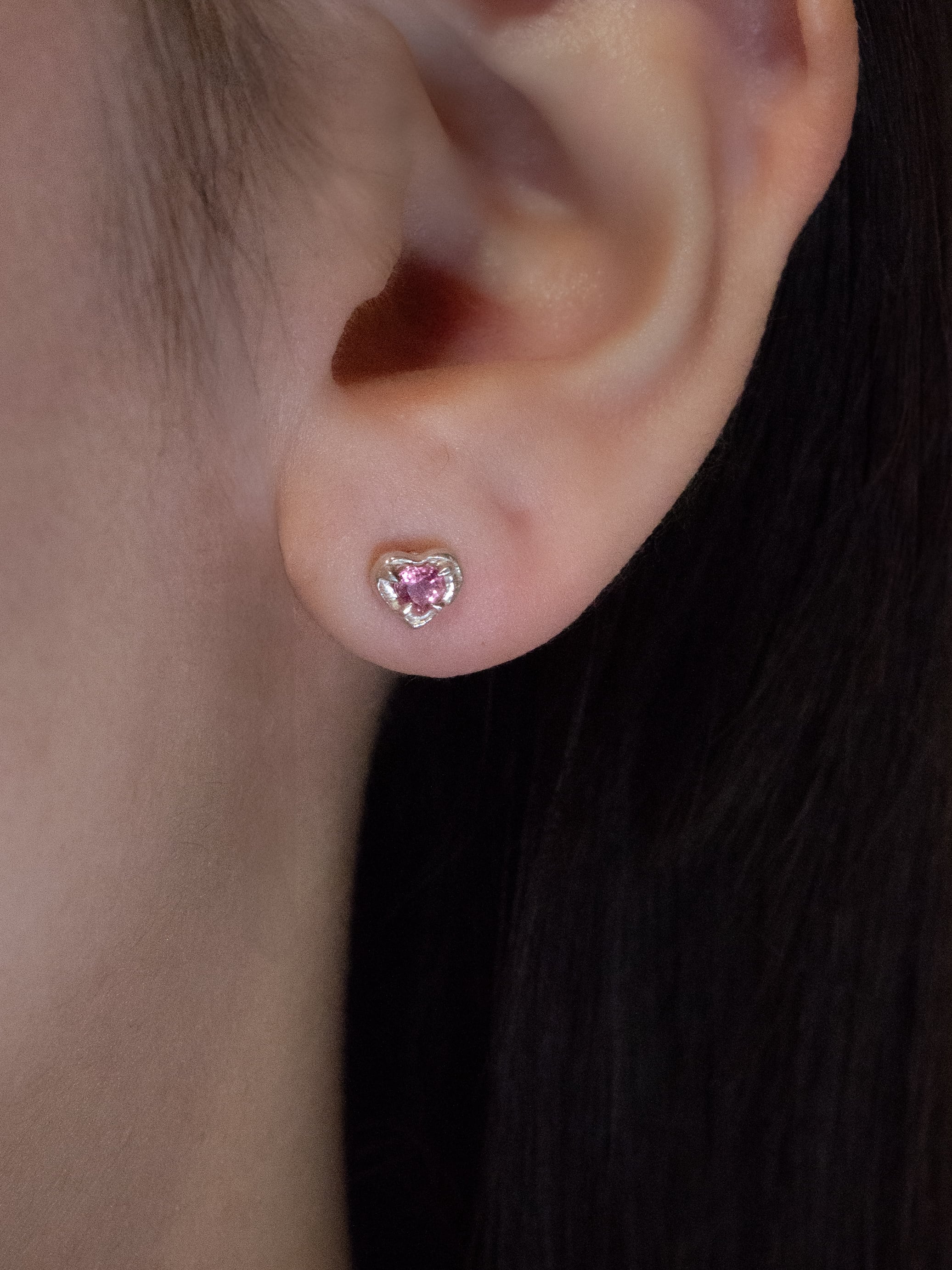 bone HEART straight stone earring silver925 ピンクトルマリン bone HEART straight stone earring silver925 ピンクトルマリン