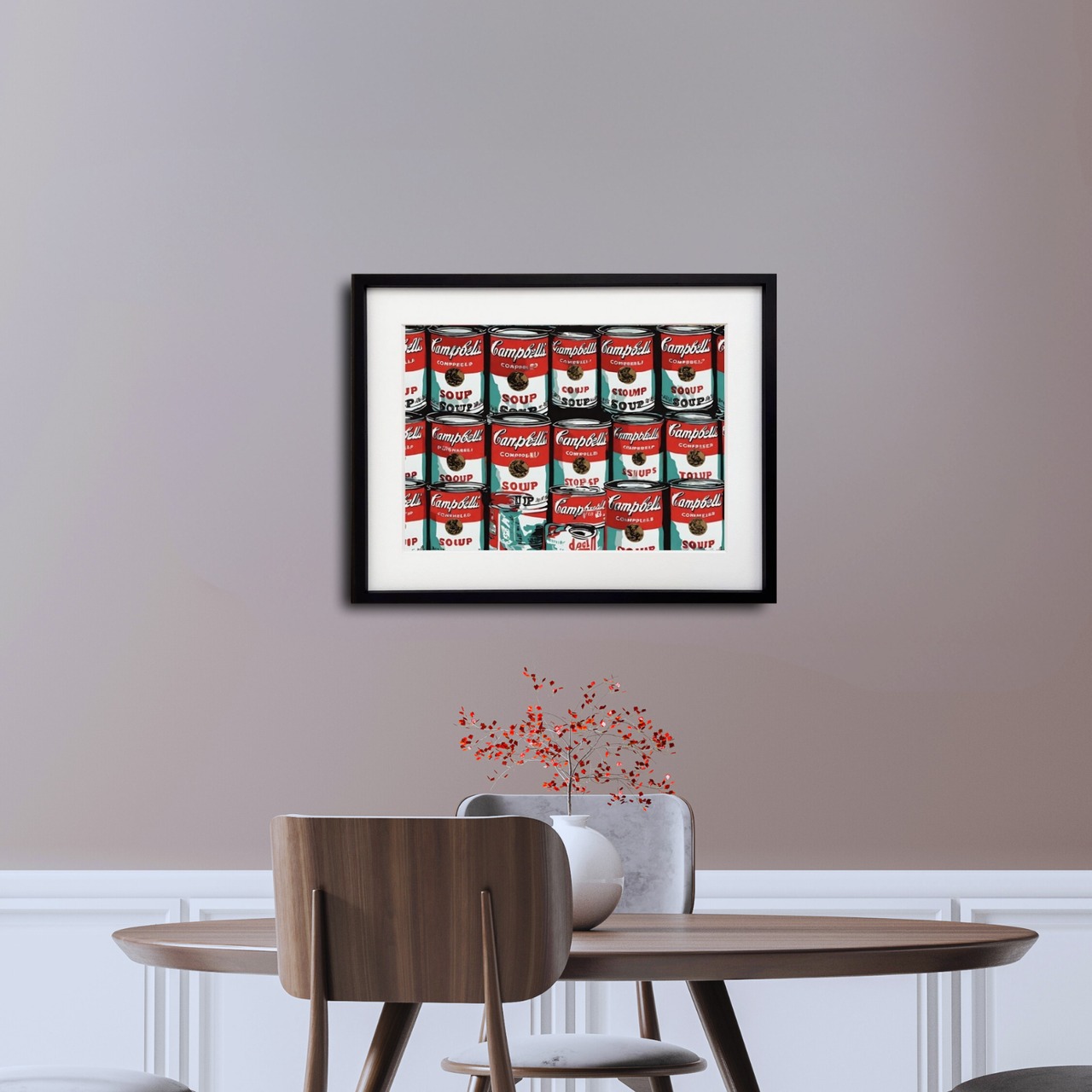 SOUP｜ポップアート風スープ缶デザインのアートポスター｜カフェ風インテリアに最適｜額縁セット・国内生産・A2ポスター