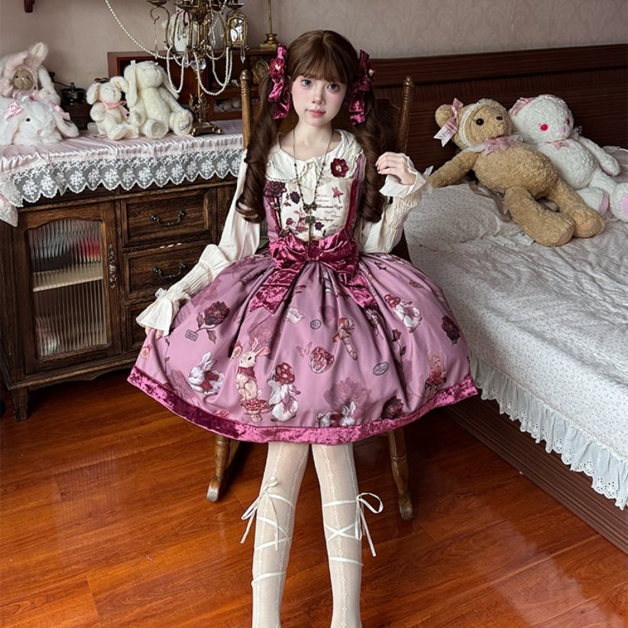 甘ロリ ワンピース メルヘンチィック うさぎプリント かわいい