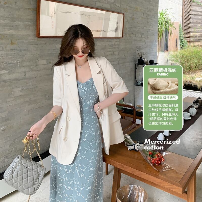 サマーカラー半袖スリーブ薄手ジャケット レディース ショート コットン ハーフスリーブ 夏物 ピュア HUCHUJING43055137164