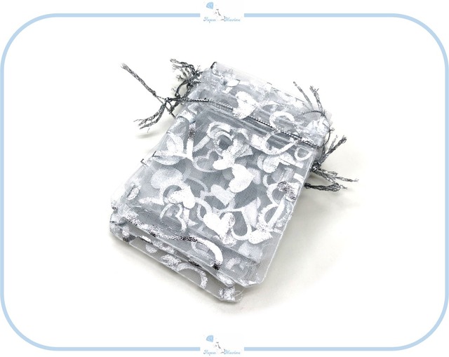 IM29-1 レース 巾着 シルバー 20枚 約9×7cm ミニ 袋 ラッピング  キラキラ ハート バレンタイン クリスマス ハロウィン プレゼント