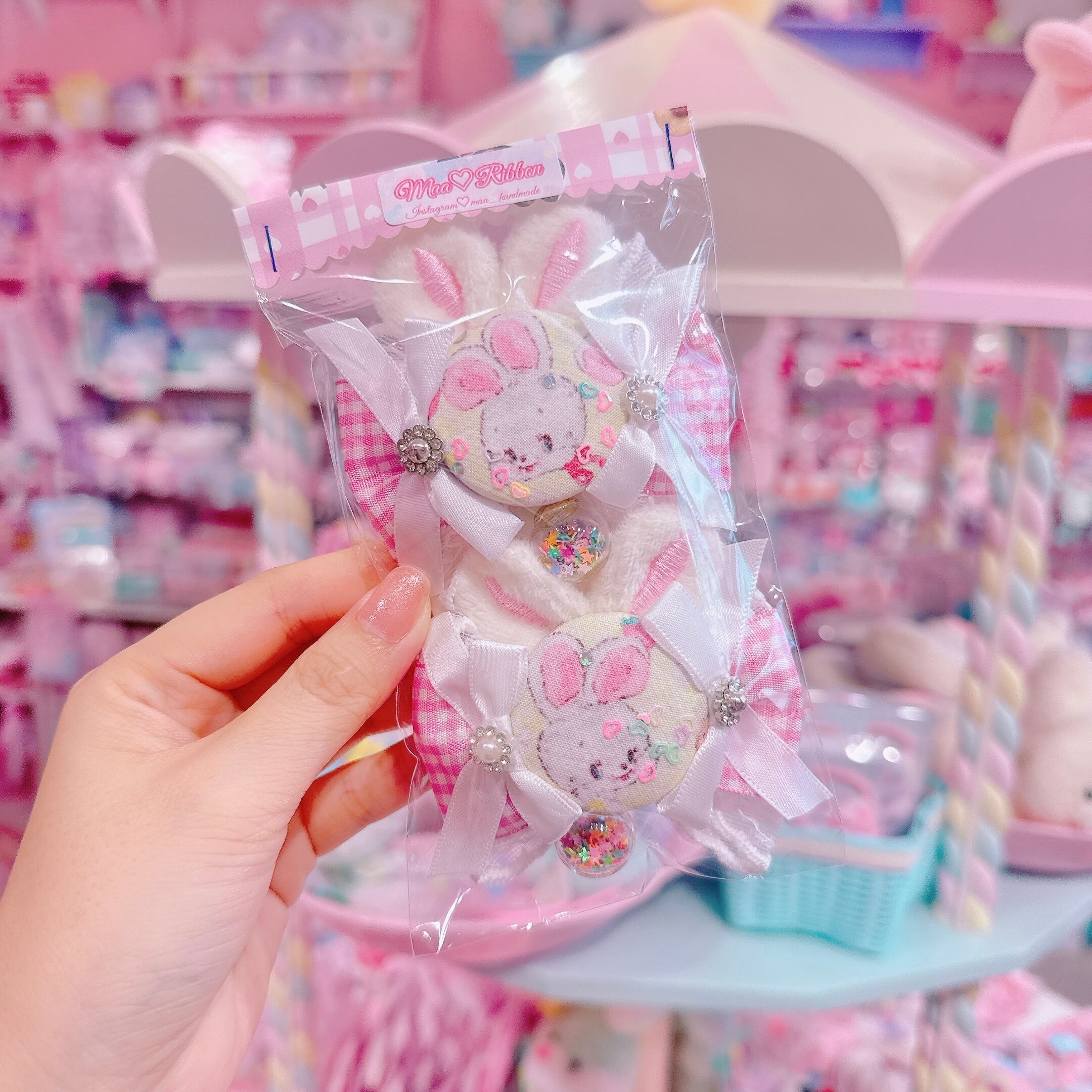【R14】58-21くるみキャンディリボンツインヘアクリップ