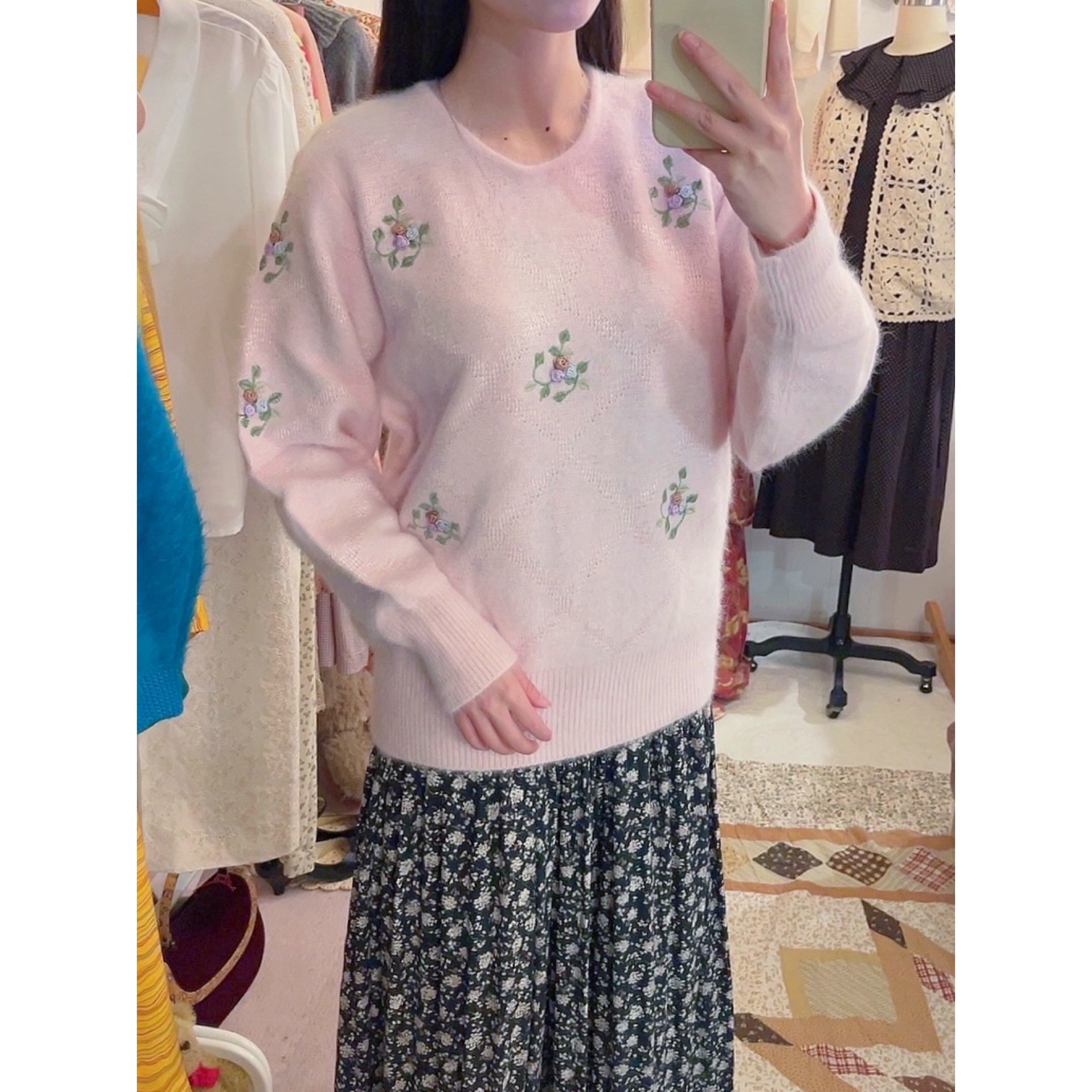 baby pink rose angora knit sweater