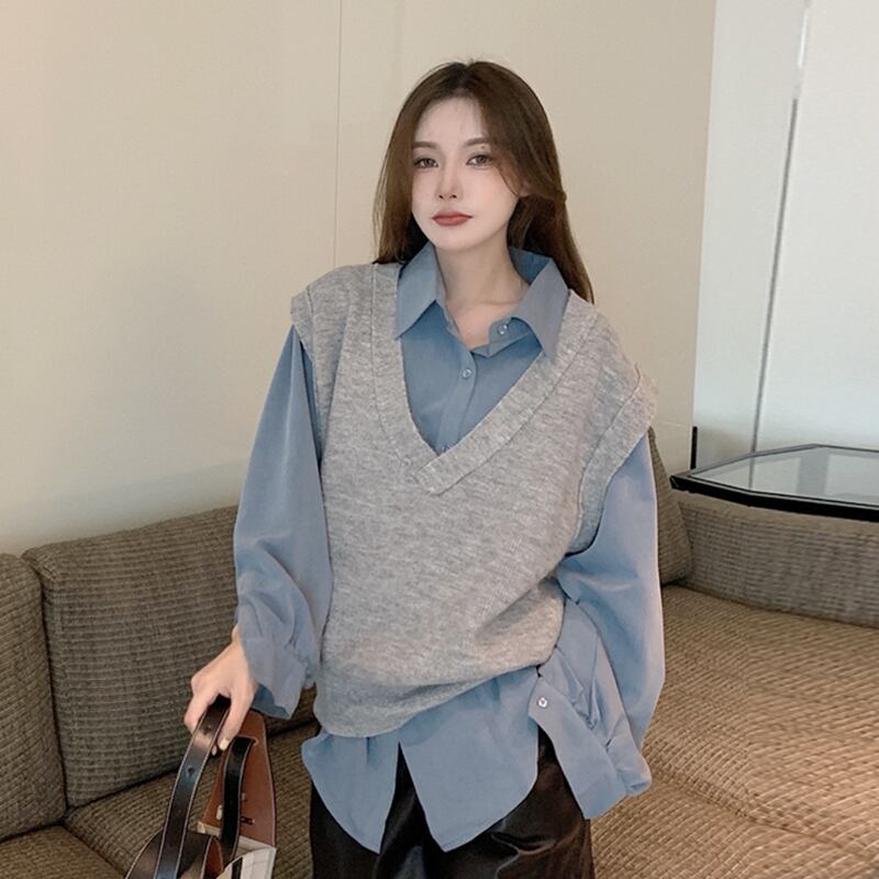 Vネックニットスプリングオータムノースリーブ 春物 秋物 スーパーモール1785069660