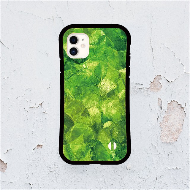 iPhoneケース ペリドット 8月誕生石｜天然石柄スクエア型 GEM071