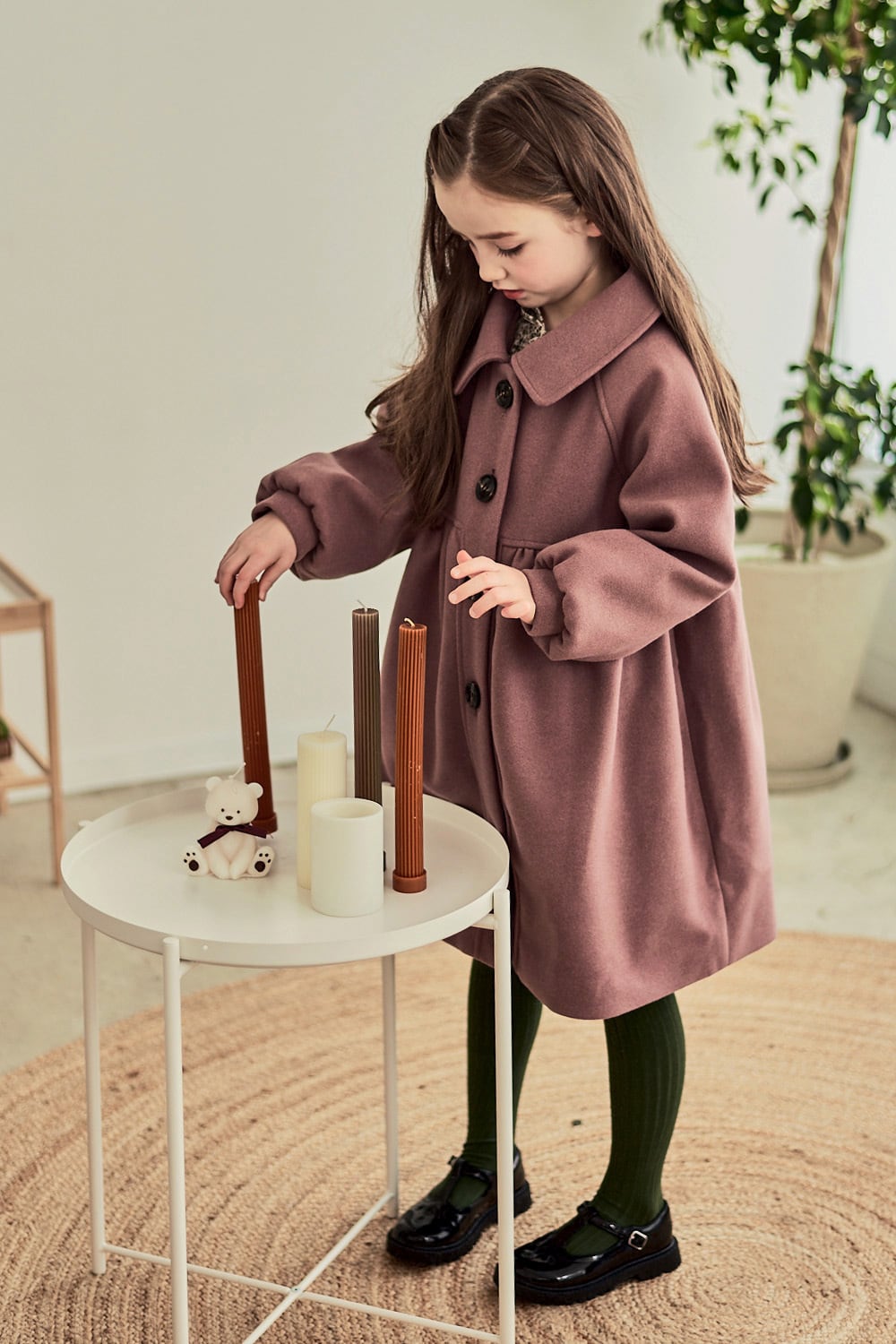 襟付き切替ギャザーコート〈pink〉