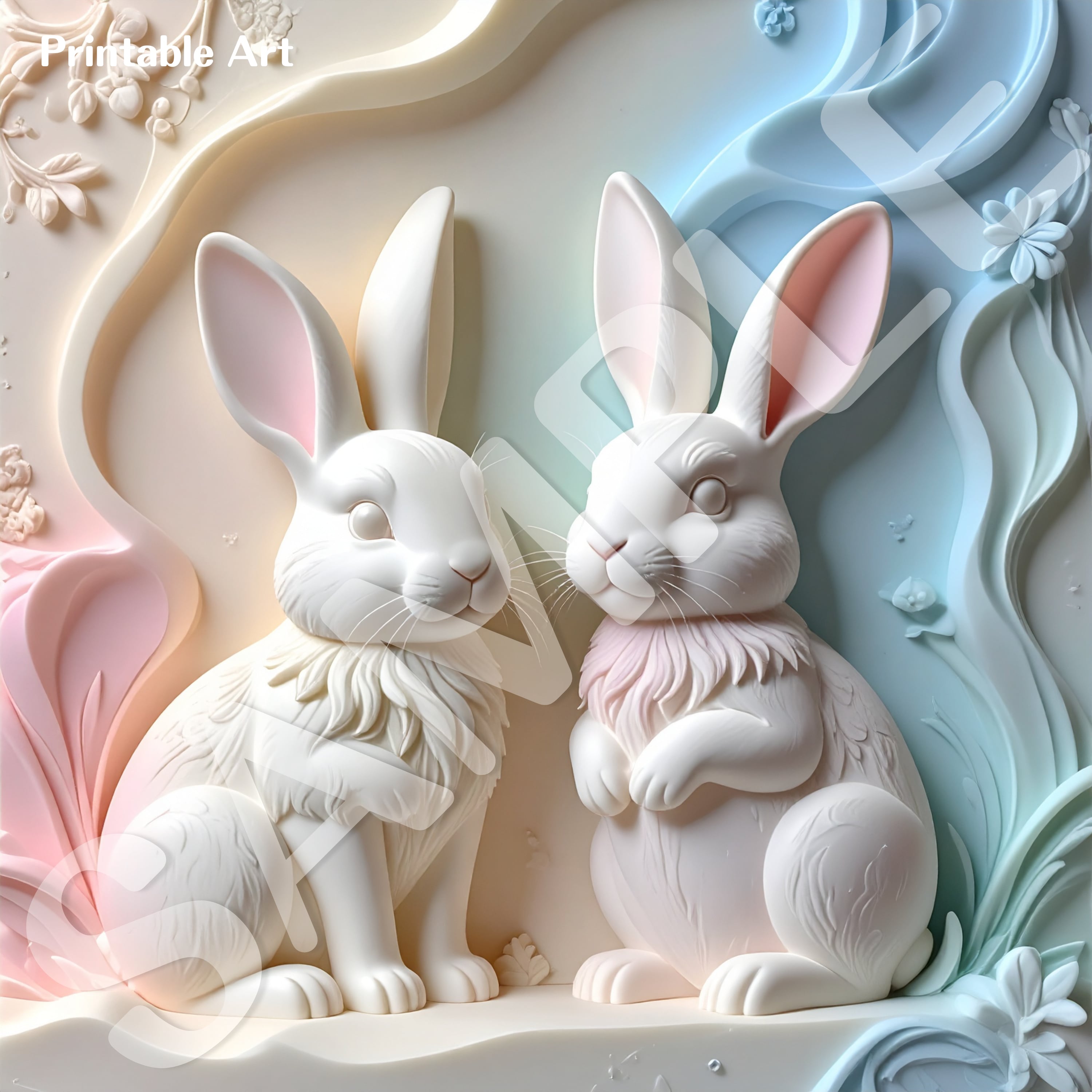 【ダウンロード専用】うさぎの石鹸彫刻アート｜４種セット｜プリンタブルウォールアート