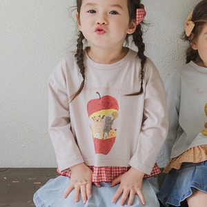 SALEリンゴ柄チェック裾長袖Ｔシャツ