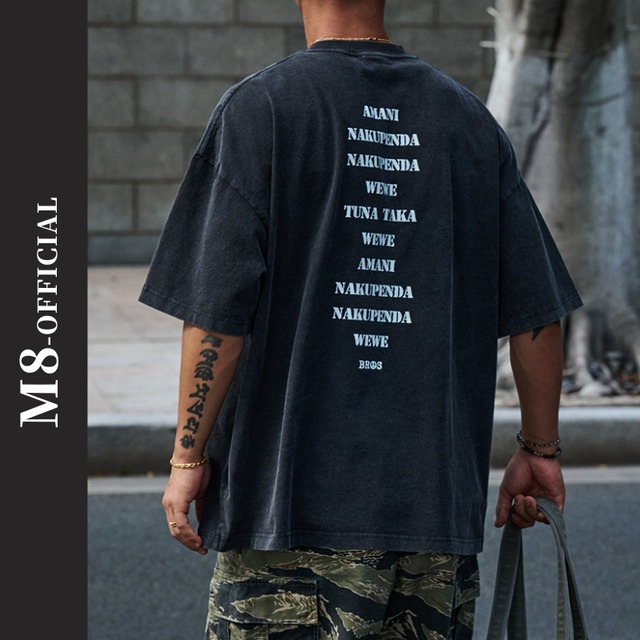 lettering print oversized T-shirt 2color M0237