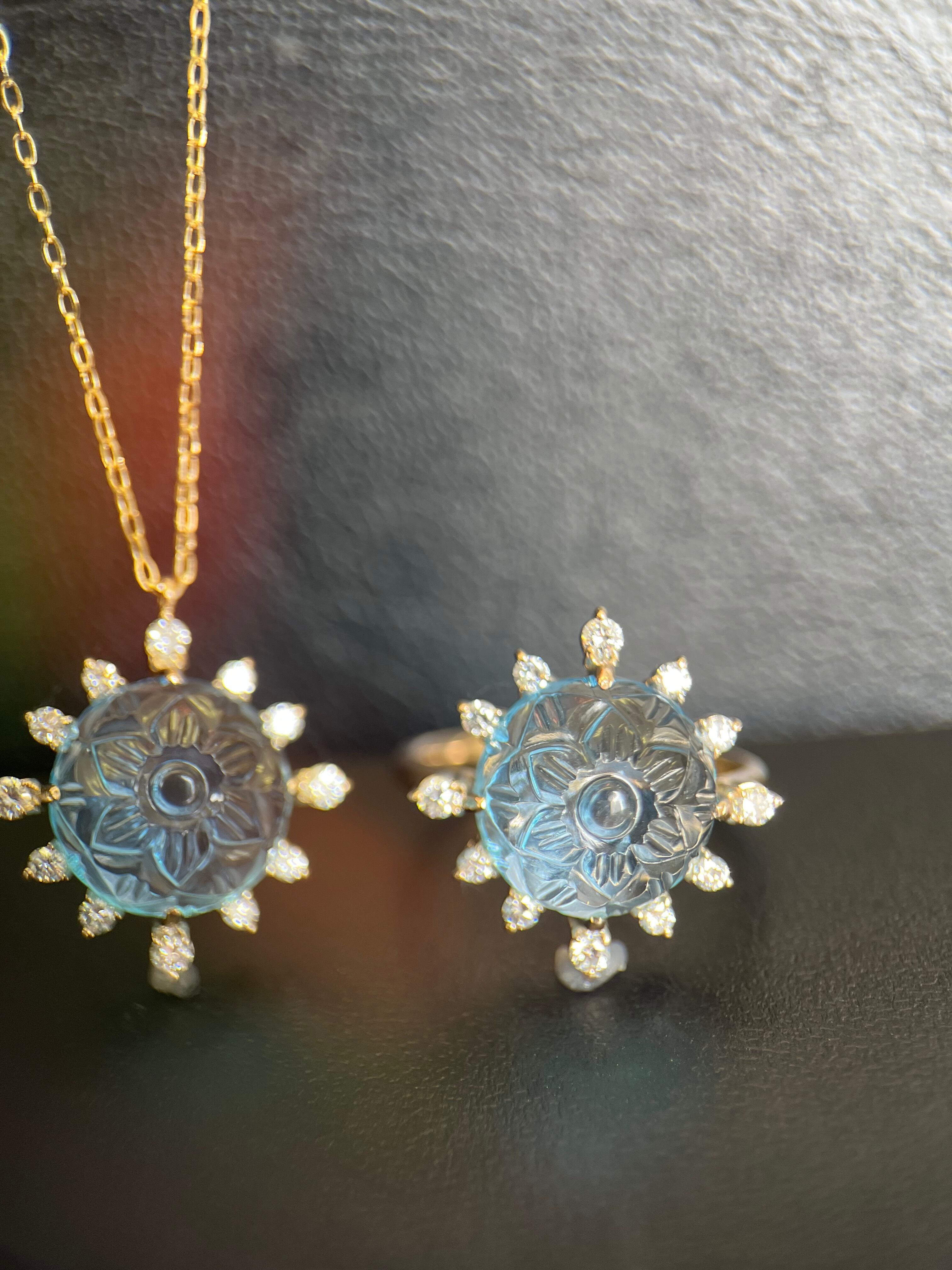 Taralika] K10YG diamond blue topaz carving ring | Indabia / インダビア