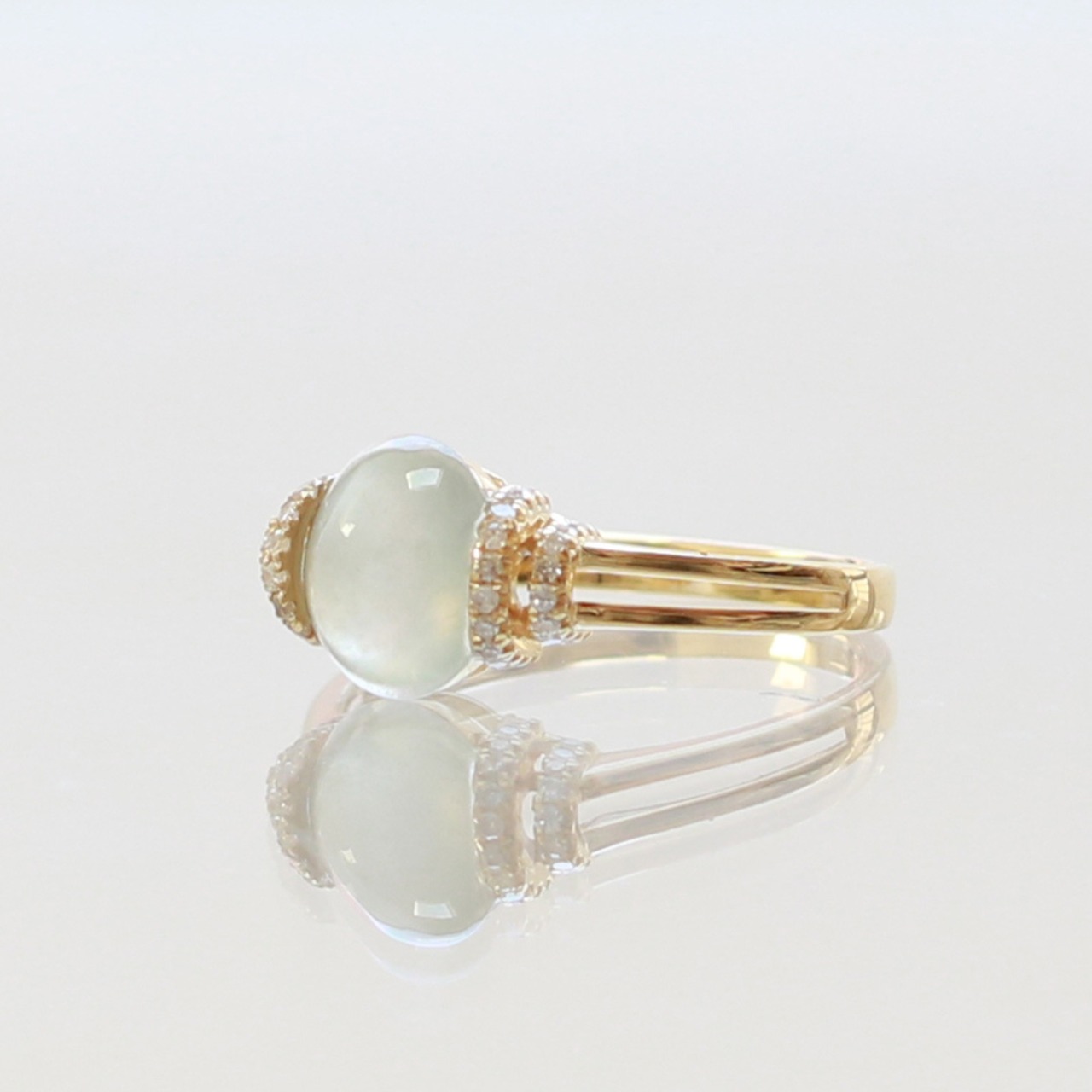 氷翡翠リング K10YG ice jade side diamond A貨翡翠 jd_rg2049