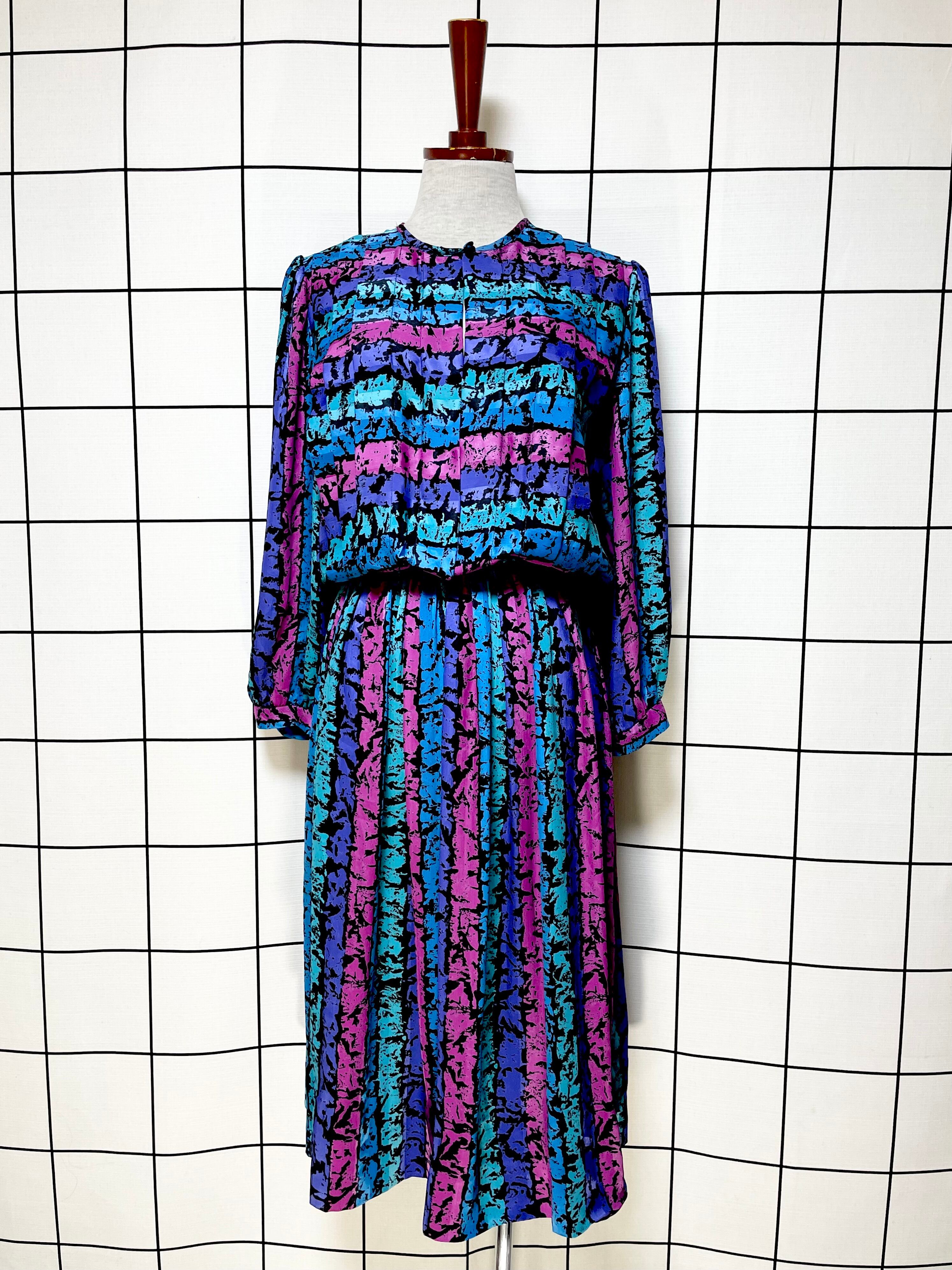 アート柄 フロントタック ウエストゴム レトロ 長袖 アメリカ古着