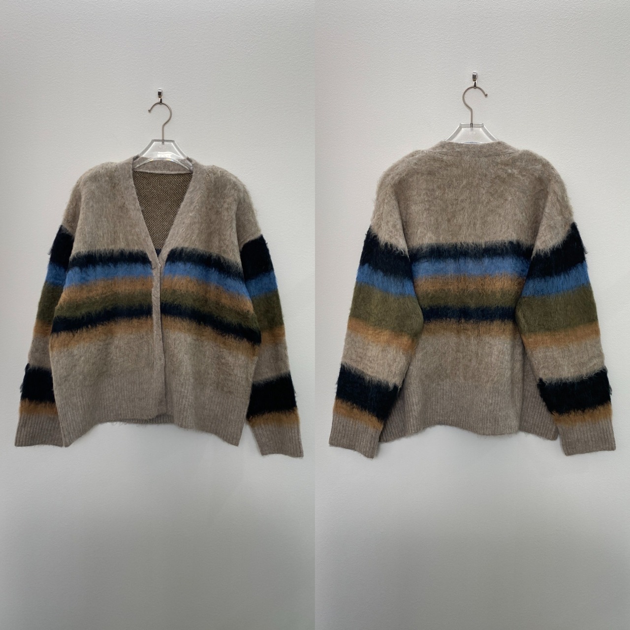 マルチカラーニットVネックCD/ベージュ