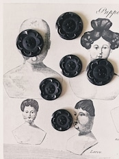 フランス 1900s 幾何学の黒花とgalalithe製ボタンセットb アンティーク